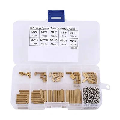 Afbeelding van M2 standoff, vrouwelijke messing cilindrische schroefdraad standoff met roestvrijstalen schroeven assortiment kit 270 stuks