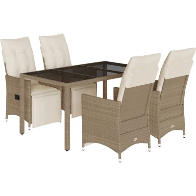 Afbeelding van vidaXL 5 delige Bistroset met kussens poly rattan beige