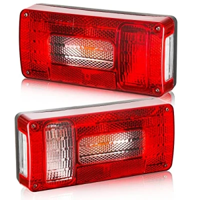 Afbeelding van DARKGUARD Achterlicht voor aanhanger, 12 V, E4, 7 functies, 2 stuks, halogeen achterlicht, achterlichten V met mistlampen, achteruitrijlicht, waterdicht, caravanlamp bestelwagens