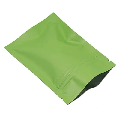 Afbeelding van Plastic zakjes met gripseal, 100 stuks, aluminiumfolie, gripsluiting, gemaakt van mylar, geschikt voor levensmiddelen, geurdicht, matgroen, 7 x 10 cm