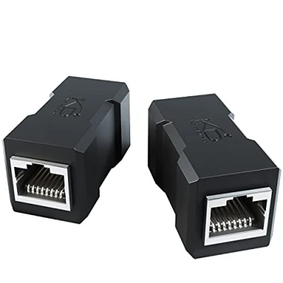 Afbeelding van KabelDirekt 2x RJ45 coupler met extra afscherming Netwerkkabel connector &amp; ethernet kabelverlenger (RJ45 jacks, eenvoudige manier om kabels aan te sluiten, CAT 6A voor 10Gbit/s, zwart)