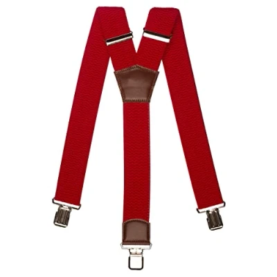 Afbeelding van Olata Extra Brede Y Vorm Bretels met Bruin Leer en Zilveren Clips 5 cm. Rood