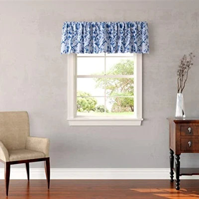 Afbeelding van Laura Ashley Home Katoenen paal Top Valance, Stijlvolle &amp; Lichtgewicht Raambekleding voor Decor (Charlotte Blue, 86 &quot;x 15&quot;)