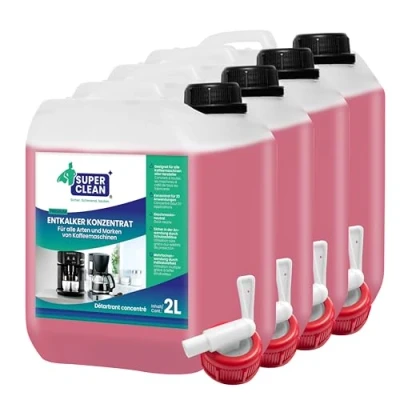 Afbeelding van SUPER CLEAN Universele ontkalker voor koffiemachines, waterkokers en douches, 4 x 2000 ml, alle machines merken, 80 ontkalking, effectieve vloeibare koffiezetapparaten,