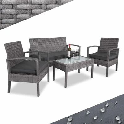 Afbeelding van Casaria Polyrattan Tuinset 4 Personen Incl. Kussens Bank Grijs
