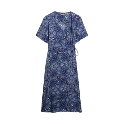Afbeelding van Superdry Vrouwen Midi wikkeljurk met Print Blauw Grootte: 42