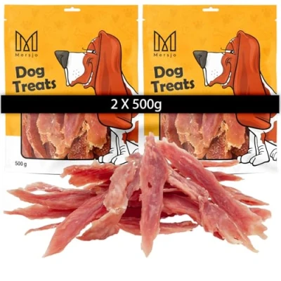 Afbeelding van MERSJO Hondensnoepjes, 92% hoog vleesgehalte, geen additieven, graan en suikervrij, lekkernijen voor honden als dagelijkse aanvulling, natuurlijke kauwhulp, gedroogde eendenborst, 1000 g