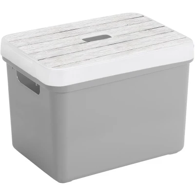 Afbeelding van Sunware Opbergbox/mand lichtgrijs 18 liter met deksel hout kleur Opbergbox