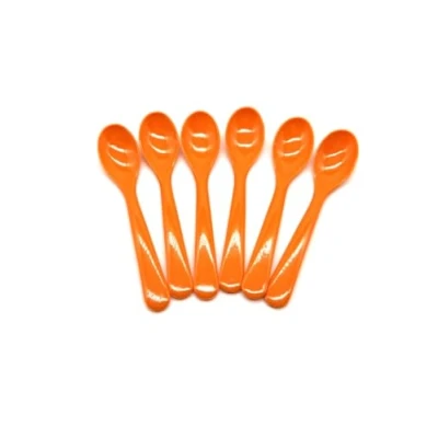Afbeelding van Kimmel Eierlepel, babylepel, dessertlepel, 6 stuks, herbruikbaar, kunststof, oranje