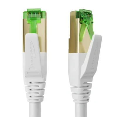 Afbeelding van KabelDirekt CAT7 Ethernet kabel met drievoudige afscherming, Netwerkkabel 2 m 10 Gigabit Internet (LAN geschikt voor high speed netwerken/gaming/switch/router/PC/modem, RJ45, wit)