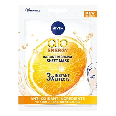 Afbeelding van NIVEA Q10 + C Power Anti Rimpel Energie Sheet Mask (1 stuk), Ageing Moisturiser Masker met vitamine C, Gezichtsmasker Co enzym Q10, Wrinkle Cream