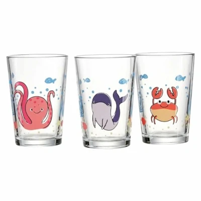 Afbeelding van Ritzenhoff &amp; Breker Kinderglazen onderwaterwereld, set van 3, 205 ml, bedrukte kinderbekers met diermotieven, inktvis, dolfijn/kreeft, vaatwasmachinebestendig