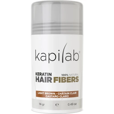 Afbeelding van Kapilab Hair Fibers Lichtbruin Keratine haarvezels verbergen haaruitval Direct voller haar 100% natuurlijk 14 gram