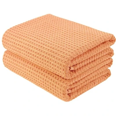 Afbeelding van POLYTE Microvezel oversized sneldrogende pluisvrije badhanddoek, 76 x 152 cm, set van 2 (oranje, wafelweefsel)