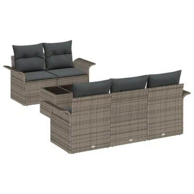Afbeelding van vidaXL 6 delige Tuin Sofa Set met Kussens Grijs Poly Rattan, 2 zits Opbergruimte &amp; Rattan