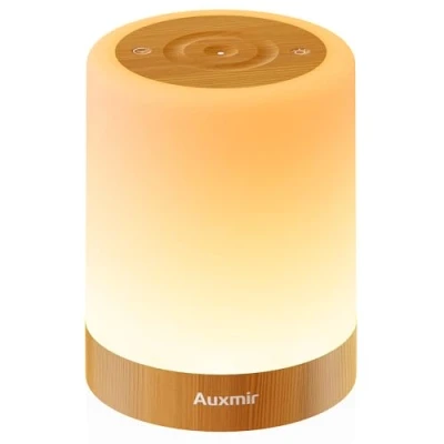 Afbeelding van Auxmir Nachtlampje LED Touch Dimbaar met RGB Kleuren 4 Standen, 5 Helderheid USB Oplaadbaar, Houtnerf Bedlampje Tafellamp Timing Tunctie voor Slaapkamer Woonkamer