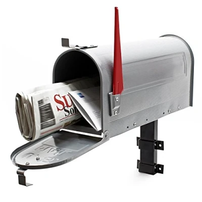 Afbeelding van Amerikaanse brievenbus US mailbox zilvergrijs met passende wandbeugel muurhouder