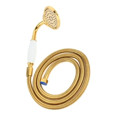 Afbeelding van DRELD 2 stuks retro doucheset, 1 x roestvrijstalen handdouche met 1,5 m slang, nostalgische gouden douchekop handdoucheset (goud)