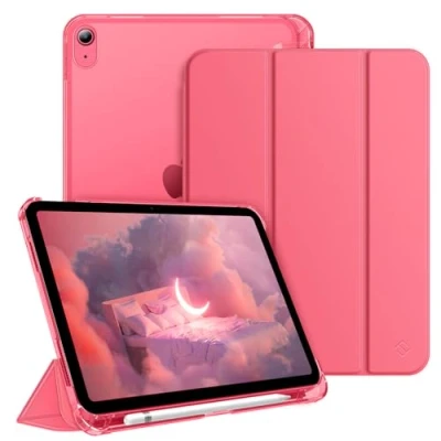 Afbeelding van FINTIE Hoesje compatibel met iPad 10e generatie (2022) 10,9 inch, ultradunne beschermhoes matte achterkant potloodhouder, automatische wekslaap, roze