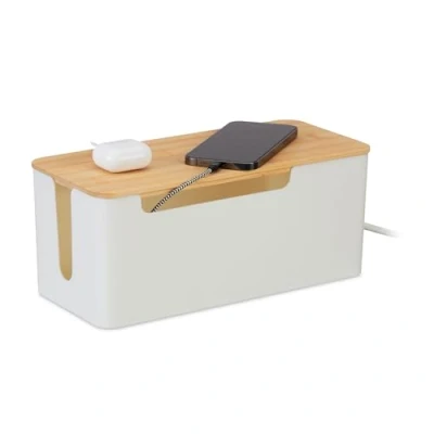 Afbeelding van Relaxdays kabelbox witte opbergbox stekkerdoos kabelorganizer grote kabel opbergdoos