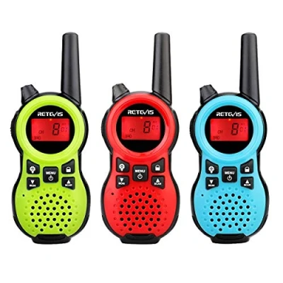 Afbeelding van Retevis RT638 Walkietalkie set van 3 stuks, radio&#039;s voor kinderen, groot bereik, zaklamp VOX 16 kanalen, speelgoedcadeaus verjaardag, Pasen, familiespelletjes, uitstapjes (groen, rood, blauw)