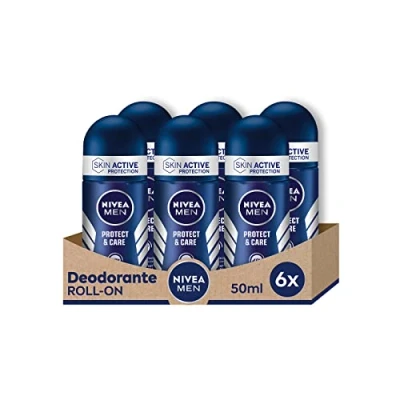 Afbeelding van Nivea Men Protect &amp; Care Roll On Antitranspirant deodorant voor heren, 6 x 50 ml, met 0% alcohol, Complex, reguleert het ademend vermogen 48 uur