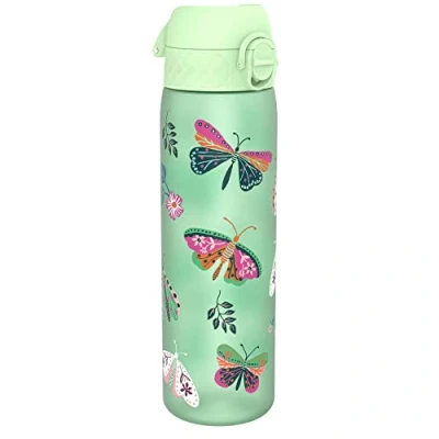 Afbeelding van ION8 Waterfles, 500 ml/18 oz, Lekvrij, Makkelijk te Openen, Veilige Vergrendeling, Vaatwasserbestendig, BPA vrij, Draaghendel, Past in Bekerhouders, Schoon, Geurvrij, Wilde Vlinder Ontwerp