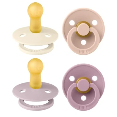 Afbeelding van BIBS Colour speen verpakking 4 stuks, BPA vrije fopspeen, Ronde speen. Natuurlijk rubberlatex, Geproduceerd in Denemarken/EU. Maat 2 (Verpakking stuks), Baby Girl Colours