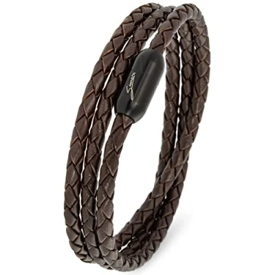 Afbeelding van Simaru Uniseks leren armband, Made in Germany, echt leer, wikkelarmband met roestvrijstalen magneetsluiting, huidvriendelijk, robuust en duurzaam, M L Handgelenkumfang von 16,5 18cm, Leer