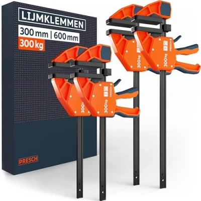 Afbeelding van Presch Lijmklemmen 300mm en 600mm 4 st Klemmen met 300 kg klemkracht voor snelle bevestiging Stabiel dankzij koolstofstaal glasvezel versterkte behuizing Set spreidfunctie