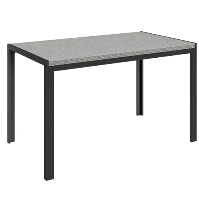 Afbeelding van Outsunny Rechthoekige tuintafel, eettafel voor 4 personen, van metaal en dienblad polyrotan polyrotan, afmetingen: 120 x 70 72 cm, grijs