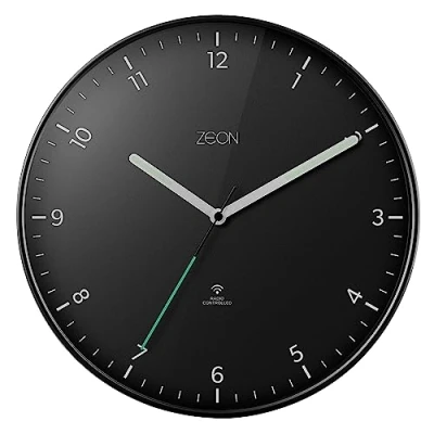Afbeelding van Zeon Round Radio Controlled Analogue Wall Clock for Central European Time Zone (DCF/GMT+1), Easy to Read Black Living Room, Kitchen, Bedroom &amp; Office, 30cm Diameter, CE4553 DCF