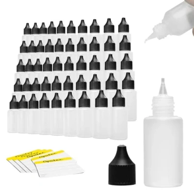 Afbeelding van Oputec 50 x 30 ml vloeistofflessen met druppelaar, voordeelpakket, geschikt voor levensmiddelen, zachte PE kunststof flessen, lege vloeistofcontainers, plastic incl. etiketten