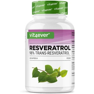Afbeelding van resveratrol 60 capsules á 500 mg per capsule Premium: 98% trans van Japans duizendknoop extract Verbeterde biologische beschikbaarhe