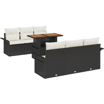 Afbeelding van vidaXL tuinbank set van 7 met kussens zwart poly rattan