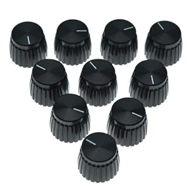 Afbeelding van KAISH 10 stks Gitaar AMP Versterker Push on fit Knoppen Zwart met Zwarte Cap Top Past 6mm diameter Potten Marshall Versterkers