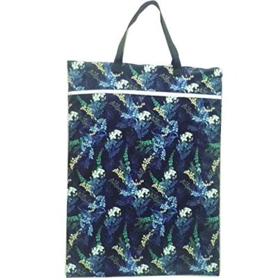 Afbeelding van Grote hangende nat/droge doek luier emmer tas voor herbruikbare luiers of wasgoed (zwarte bloem)