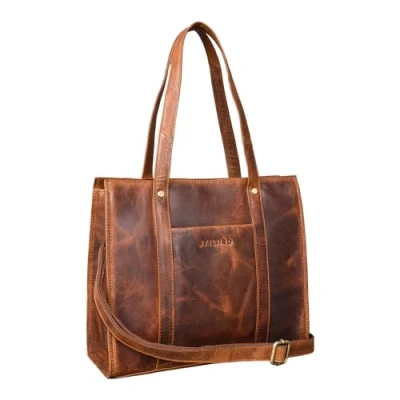 Afbeelding van STILORD &#039;Ariana&#039; Grote Leren Shopper Tas Dames Elegante Business Bag voor 13,3 Inch Laptops Damestas Handtas Schoudertas Werk Shopping Reizen Echtleer, Kleur:kara cognac