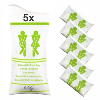 Afbeelding van tidily Set van 5 x urinezakje, wegwerp noodzakelijk, draagbaar urinoir voor de auto, op reis, mannen, vrouwen, kinderen, stuks