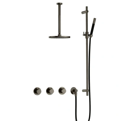 Afbeelding van Hotbath Cobber Regendoucheset IBS70 Verouderd ijzer Staaf handdouche 20cm Hoofddouche 30cm Plafondbuis Handouche met glijstang