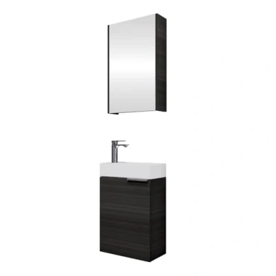 Afbeelding van Planetmöbel Wastafelonderkast met spiegelkast, badkamermeubelset, 40 cm, voor badkamer, gastentoilet, sonoma eiken