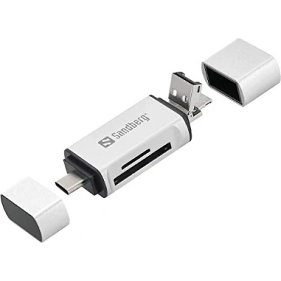 Afbeelding van Sandberg Card Reader USB C+USB+MicroUSB geheugenkaartlezer Zilver