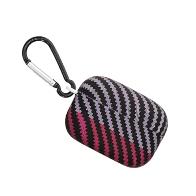 Afbeelding van kwmobile koptelefoon oortjes hoes compatibel met Sony LinkBuds S case Kunststof oordopjes cover Aramide patroon in zwart/fuchsia/paars