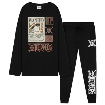 Afbeelding van One Piece Pyjamaset, 2 delig, broek en T shirt voor kinderen van 7 14 jaar, cadeaus met Kerstmis, Zwart, 9 10 jaar