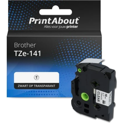 Afbeelding van Huismerk Brother TZe 141 Tape Zwart op transparant (18 mm)