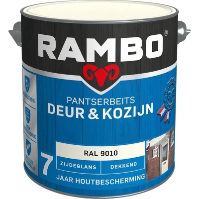 Afbeelding van Rambo Pantserbeits Deur &amp; Kozijn Dekkend Zijdeglans RAL 9010 2,5 liter