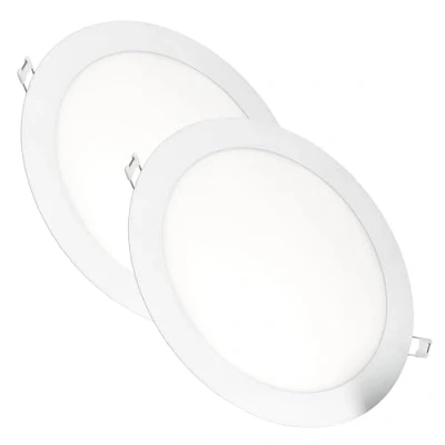 Afbeelding van JANDEI Pack van 2 x LED inbouwdownlights, 18W, 1440 lumen, ronde vorm, montagegat Ø 200 205 mm, extra plat 13 mm diep, lichtkleur warm wit 3000K, inclusief transformator