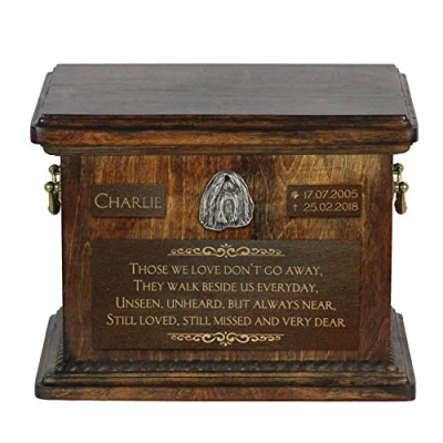 Afbeelding van Art Dog Pet Memorial Urn Handgemaakt koud gegoten bronzen portret op berkenbasis Gepersonaliseerde hondencrematiedoos 8,3x11,4x8,7 Shih Tzu klassieker