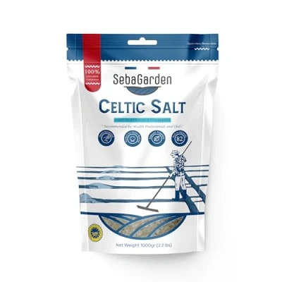 Afbeelding van Seba Garden Keltisch zeezout grijs, 1 kg, hersluitbare zak grijs zeezout, met de hand geoogst, bevat meer dan 82 essentiële mineralen, Celtic Sea Salt Grey