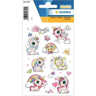 Afbeelding van HERMA 15709 Puffy stickers voor kinderen, betoverende eenhoorn (16 stickers, kunststof, mat) zelfklevend, permanent hechtende etiketten met motief meisjes en jongens, kleurrijk
